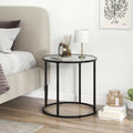 20 Inch Glass End Table with Metal Frame and Faux Marble Glass Top-Black and White Costway
