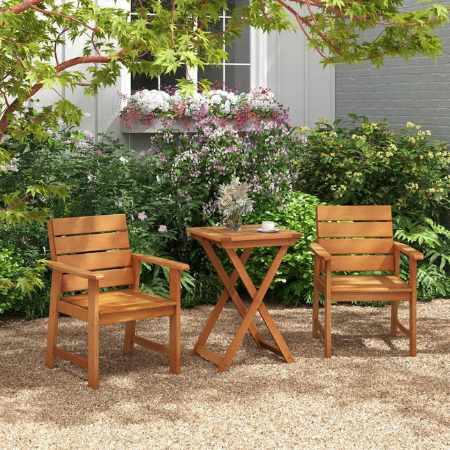 20 Inch Hardwood Patio Folding Table with Slatted Tabletop - Natural - Patio Coffee Tables