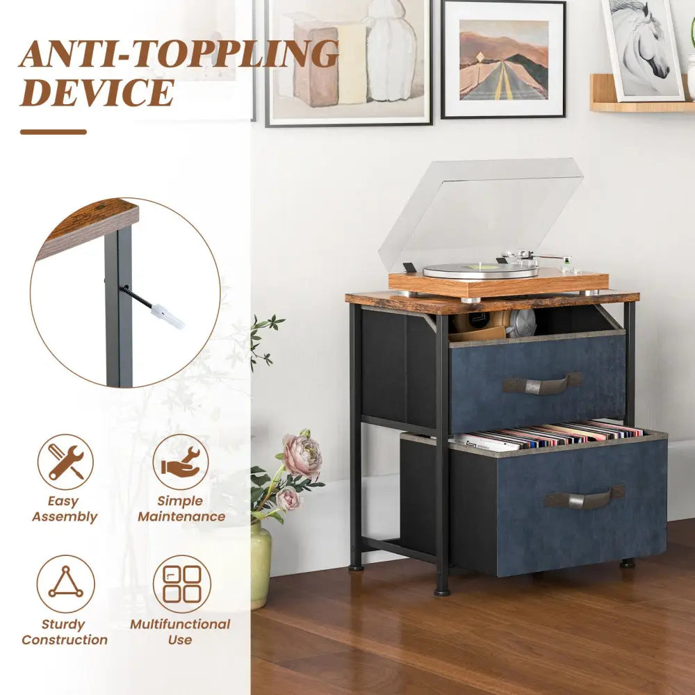 20 Inch Height Industrial Nightstand with 2 Pull-out Fabric Drawers-Rustic Brown Costway