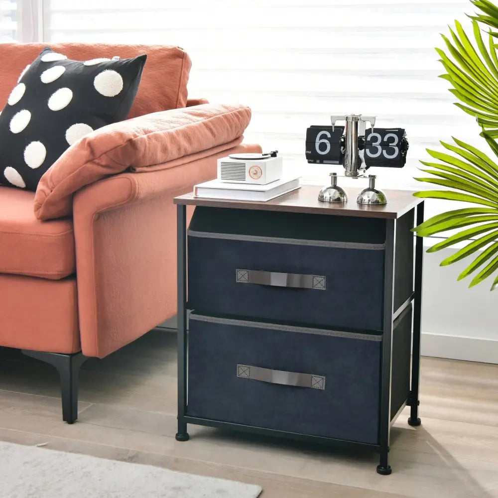 20 Inch Height Industrial Nightstand with 2 Pull-out Fabric Drawers-Rustic Brown Costway