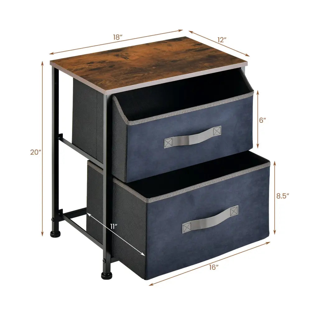 20 Inch Height Industrial Nightstand with 2 Pull-out Fabric Drawers-Rustic Brown Costway