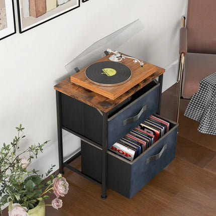 20 Inch Height Industrial Nightstand with 2 Pull-out Fabric Drawers-Rustic Brown Costway