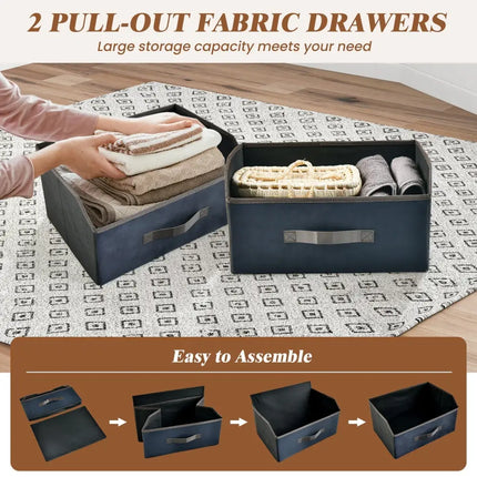 20 Inch Height Industrial Nightstand with 2 Pull-out Fabric Drawers-Rustic Brown Costway