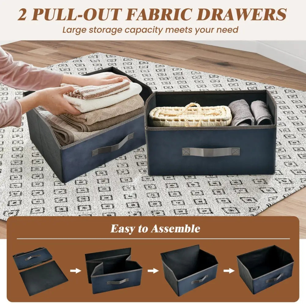 20 Inch Height Industrial Nightstand with 2 Pull-out Fabric Drawers-Rustic Brown Costway