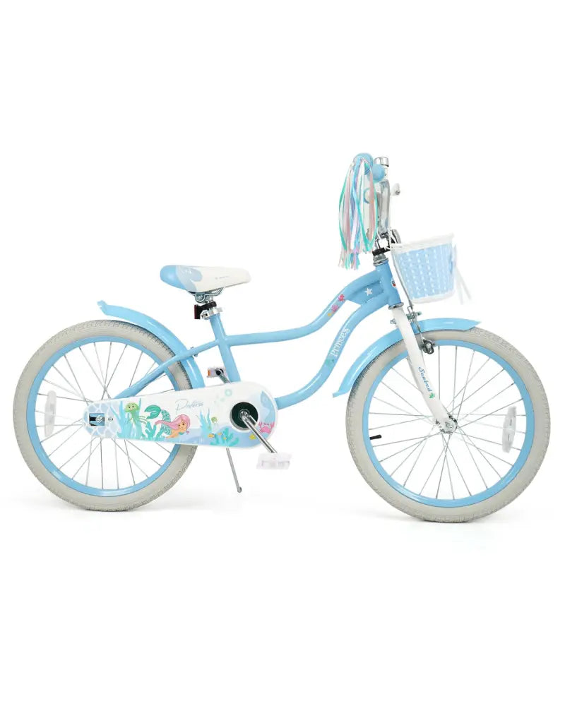 20 Inch Kids Bike Adjustable with Basket and Streamers Blue - Princess of the Sea Theme - Blue - Kids Bike