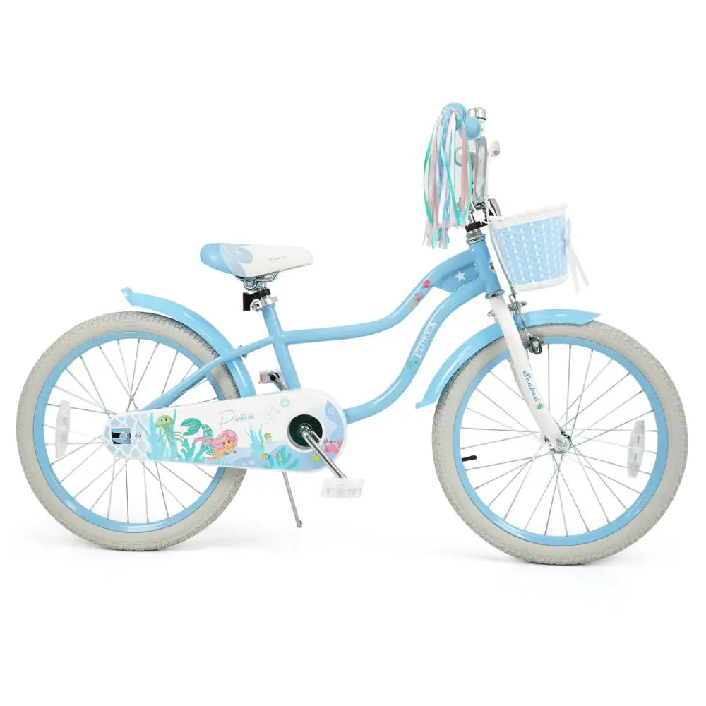 20 Inch Kids Bike Adjustable with Basket and Streamers Blue - Princess of the Sea Theme - Blue - Kids Bike