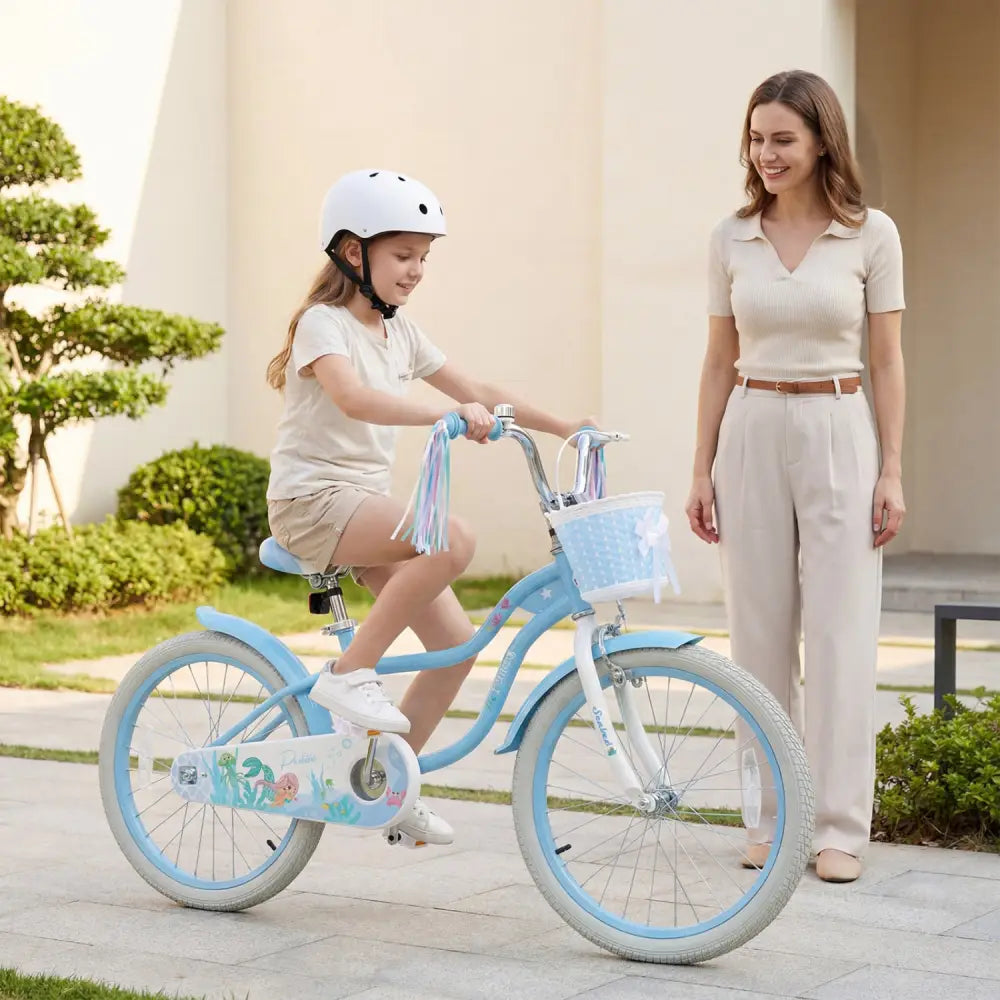 20 Inch Kids Bike Adjustable with Basket and Streamers Blue - Princess of the Sea Theme - Blue - Kids Bike