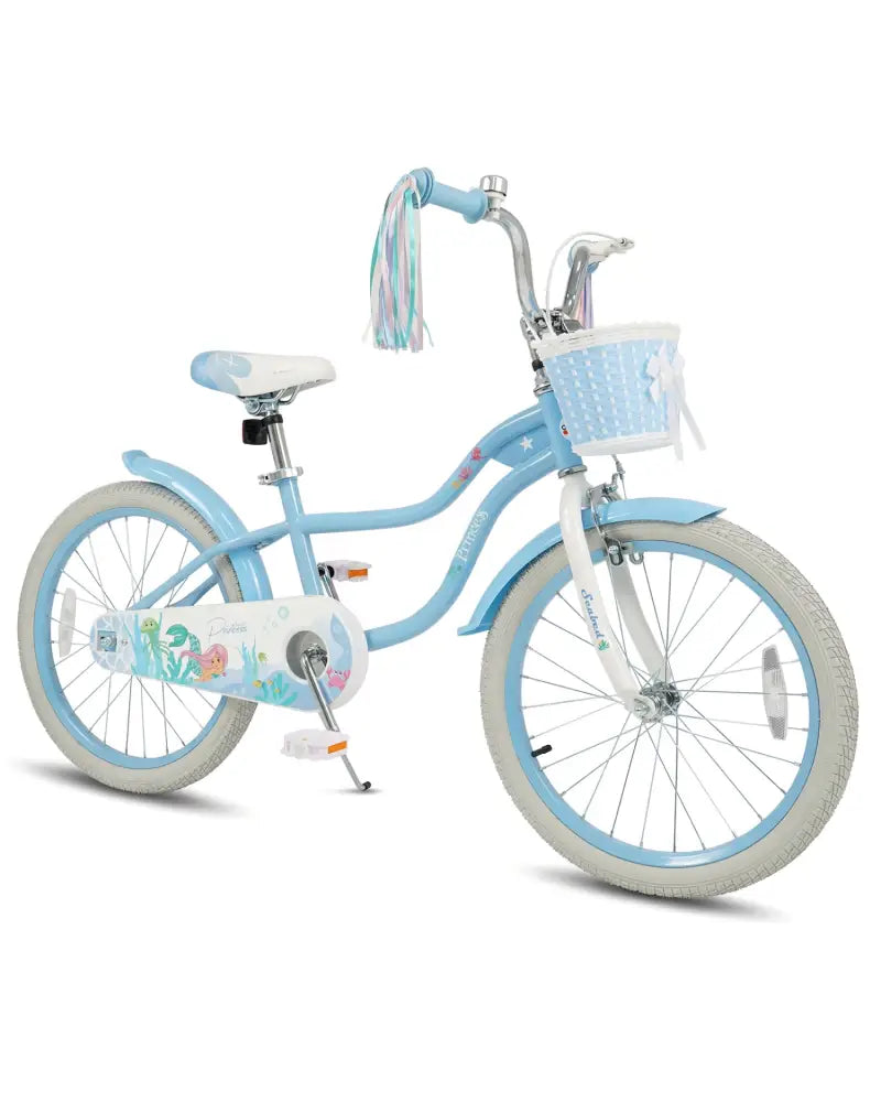 20 Inch Kids Bike Adjustable with Basket and Streamers Blue - Princess of the Sea Theme - Blue - Kids Bike