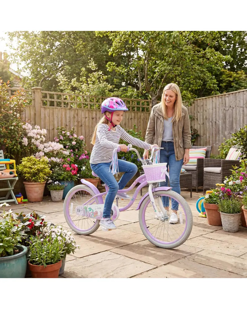 20 Inch Kids Bike Adjustable with Basket and Streamers Purple - Princess of the Sea Theme - Purple - Kids Bike