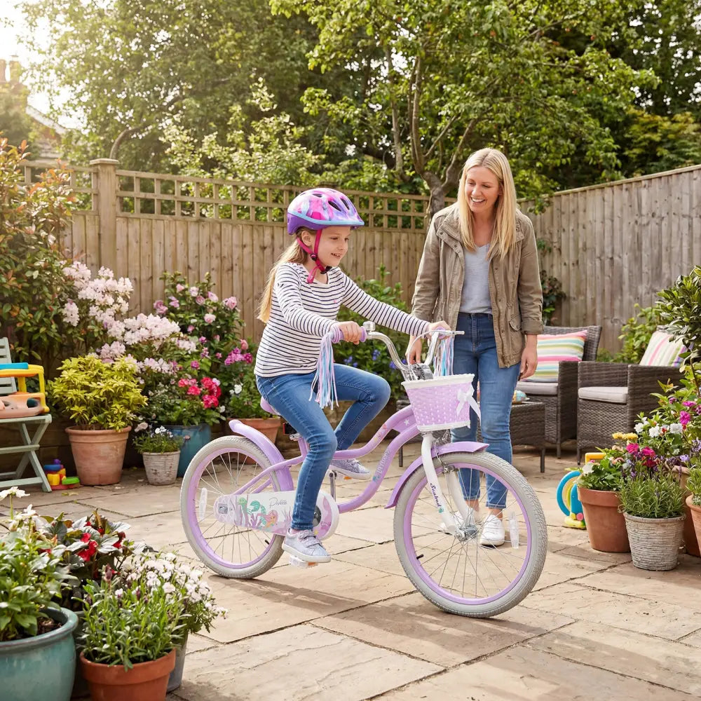 20 Inch Kids Bike Adjustable with Basket and Streamers Purple - Princess of the Sea Theme - Purple - Kids Bike