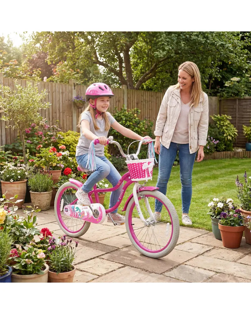 20 Inch Kids Bike Adjustable with Basket and Streamers Rose Red - Princess of the Sea Theme - Rose Red - Kids Bike