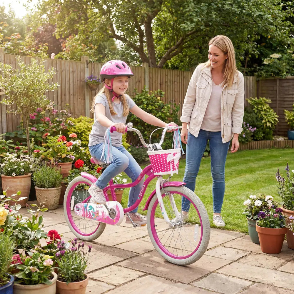 20 Inch Kids Bike Adjustable with Basket and Streamers Rose Red - Princess of the Sea Theme - Rose Red - Kids Bike