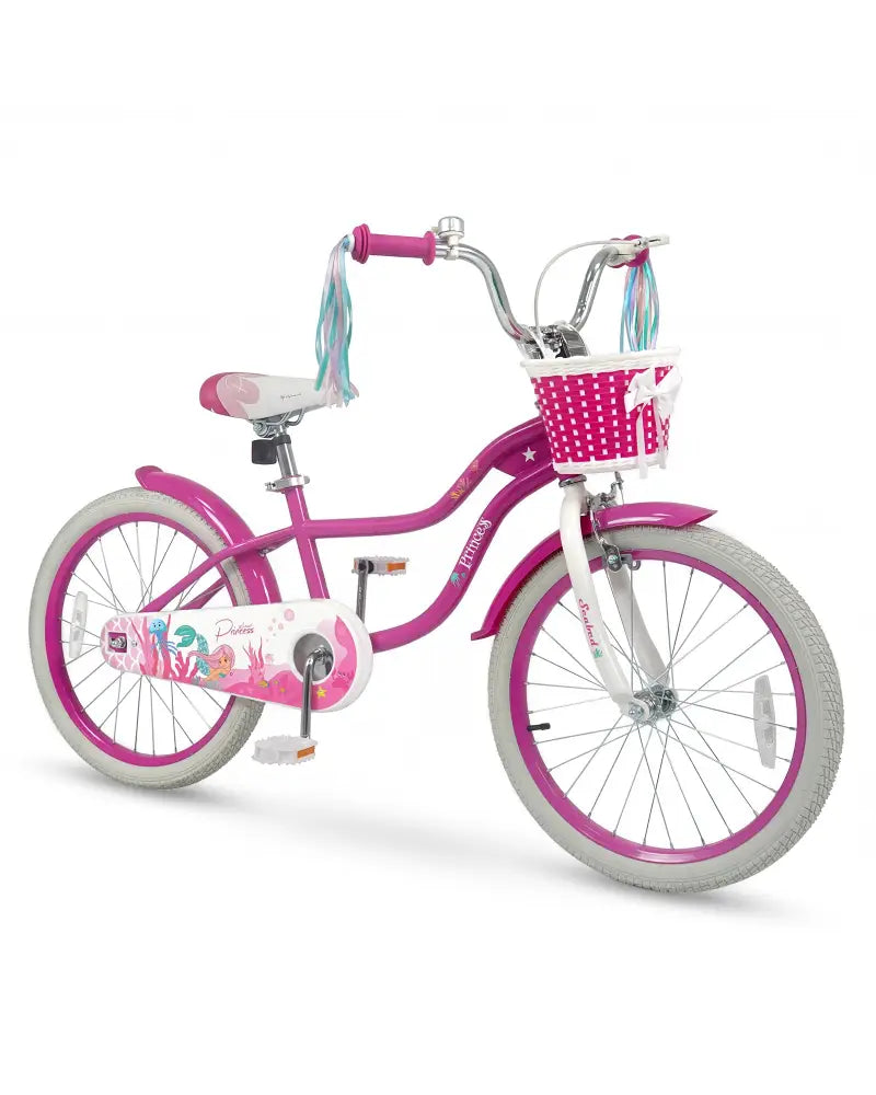 20 Inch Kids Bike Adjustable with Basket and Streamers Rose Red - Princess of the Sea Theme - Rose Red - Kids Bike