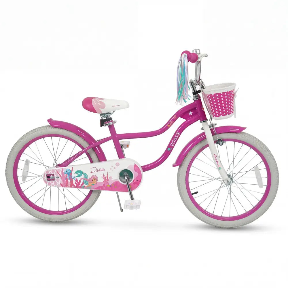 20 Inch Kids Bike Adjustable with Basket and Streamers Rose Red - Princess of the Sea Theme - Rose Red - Kids Bike