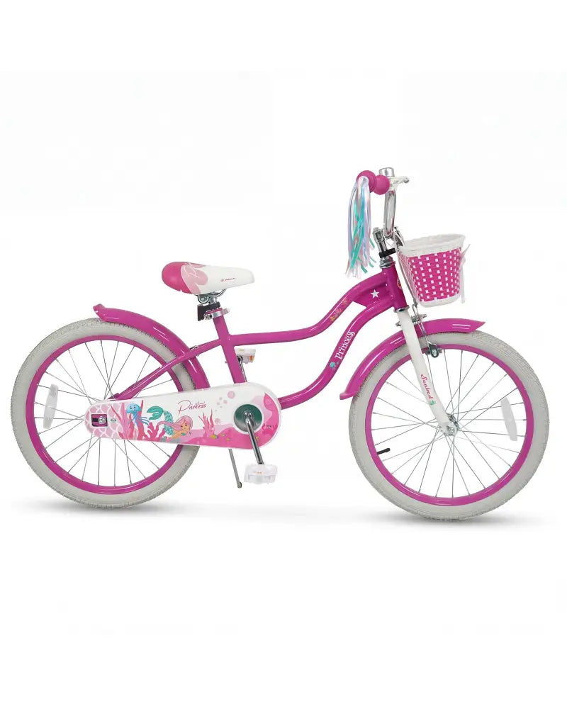 20 Inch Kids Bike Adjustable with Basket and Streamers Rose Red - Princess of the Sea Theme - Rose Red - Kids Bike
