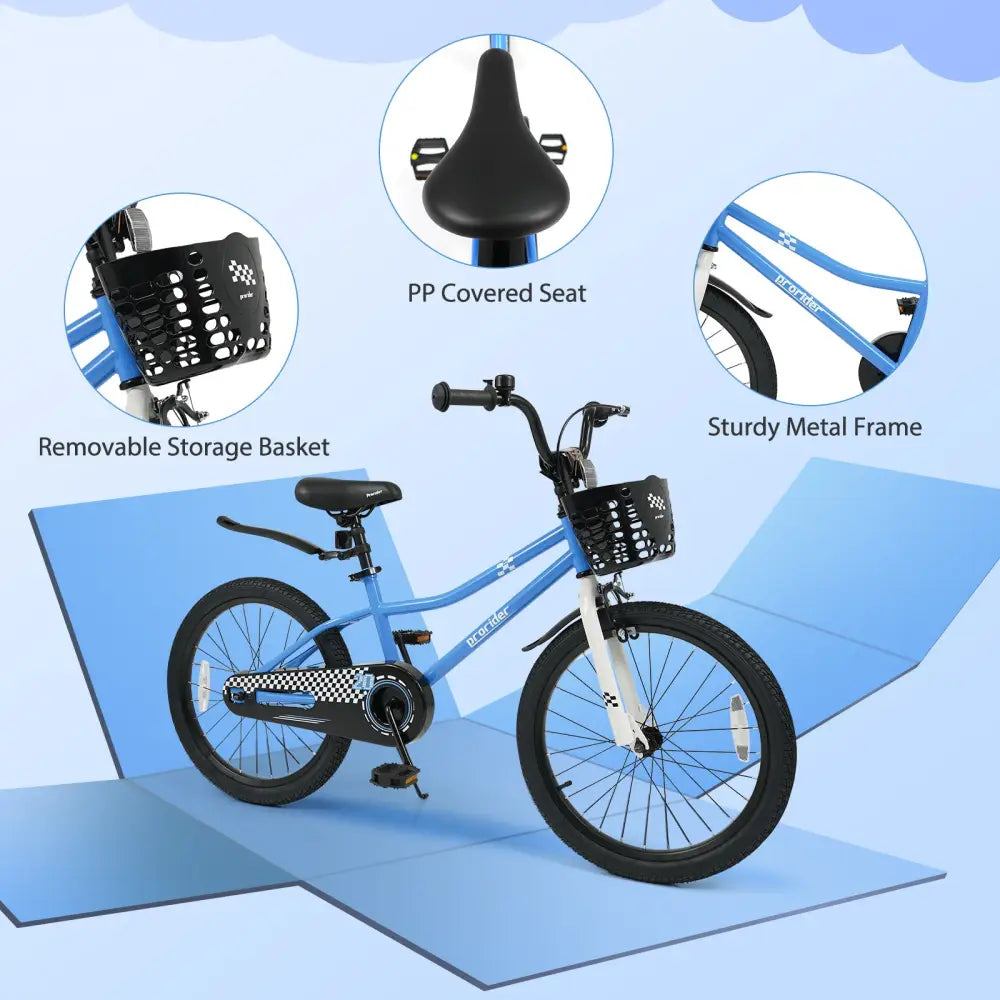 20 Inch Kids Bike Adjustable with Kickstand and Storage Basket for Aged 8+ Years-Navy - Navy - Kids Bike