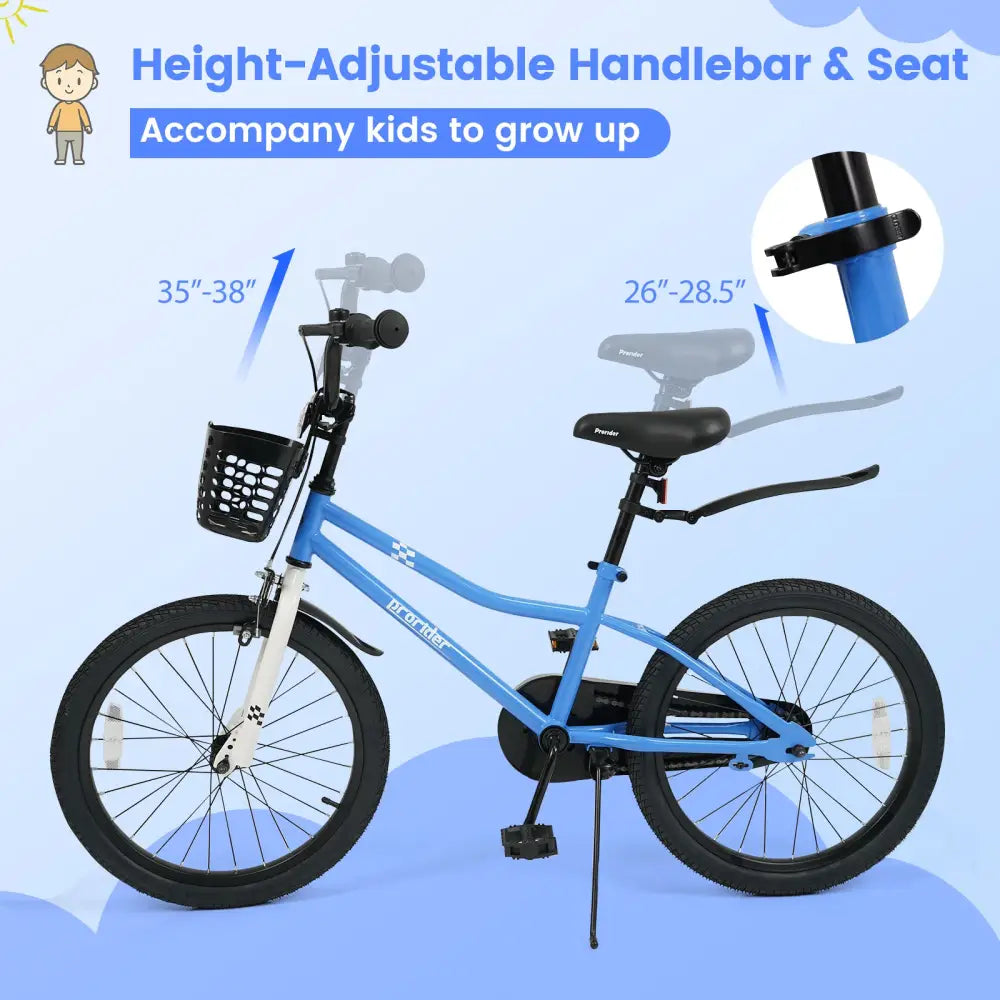20 Inch Kids Bike Adjustable with Kickstand and Storage Basket for Aged 8+ Years-Navy - Navy - Kids Bike