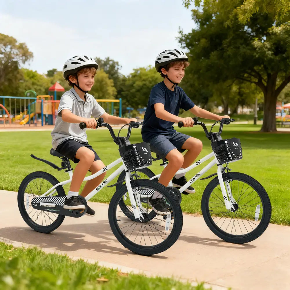 20 Inch Kids Bike Adjustable with Kickstand and Storage Basket for Aged 8+ Years-White - White - Kids Bike