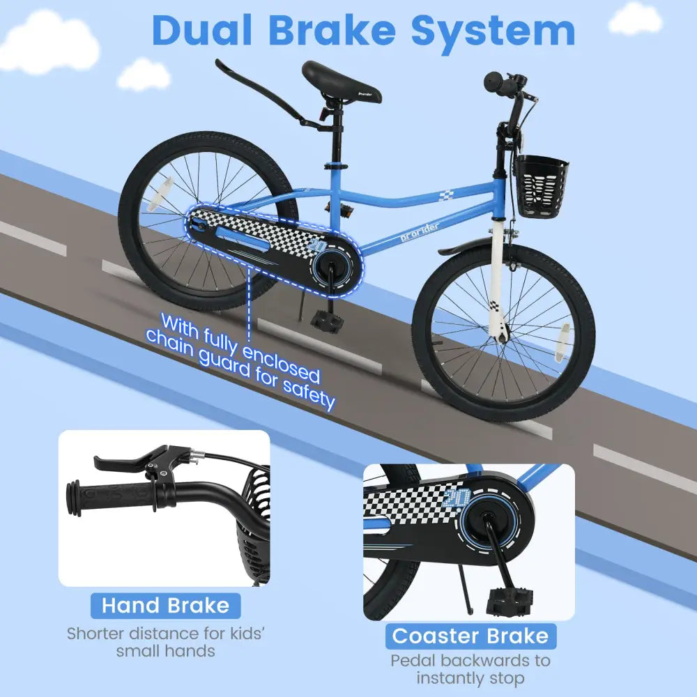 20 Inch Kids Bike Adjustable with Kickstand and Storage Basket for Aged 8+ Years-Navy - Navy - Kids Bike