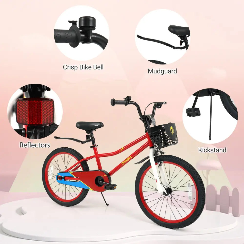 20 Inch Kids Bike Adjustable with Kickstand and Storage Basket for Aged 8+ Years-Red - Red - Kids Bike