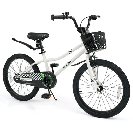 20 Inch Kids Bike Adjustable with Kickstand and Storage Basket for Aged 8+ Years - White - Oasis Home Essentials