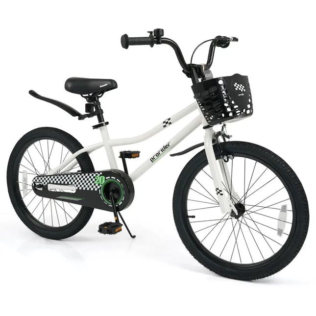 20 Inch Kids Bike Adjustable with Kickstand and Storage Basket for Aged 8+ Years - White - Oasis Home Essentials