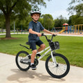 20 Inch Kids Bike Adjustable with Kickstand and Storage Basket for Aged 8+ Years-White - White - Kids Bike