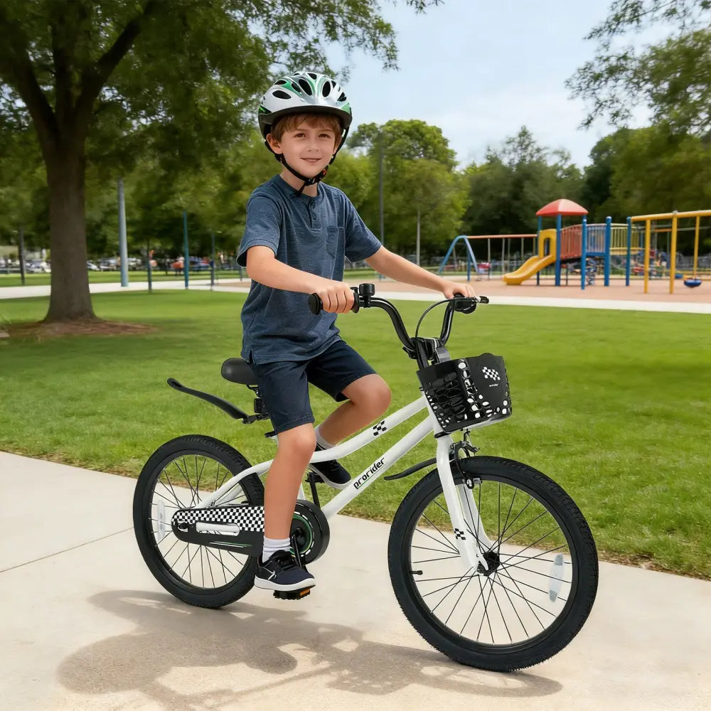 20 Inch Kids Bike Adjustable with Kickstand and Storage Basket for Aged 8+ Years-White - White - Kids Bike