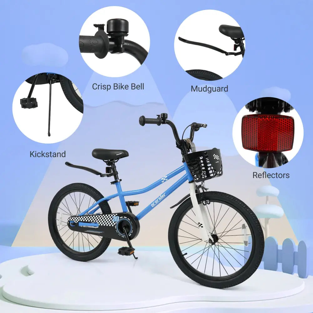 20 Inch Kids Bike Adjustable with Kickstand and Storage Basket for Aged 8+ Years-Navy - Navy - Kids Bike
