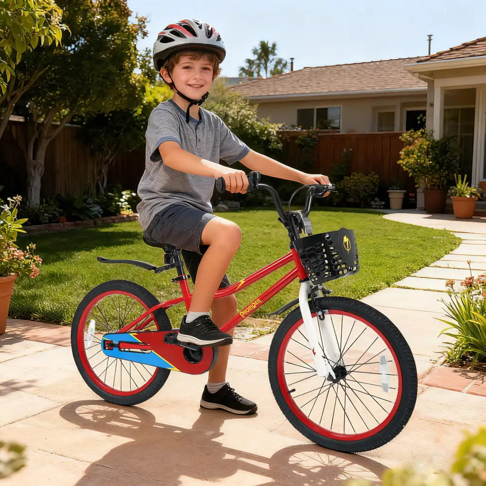 20 Inch Kids Bike Adjustable with Kickstand and Storage Basket for Aged 8+ Years-Red - Red - Kids Bike