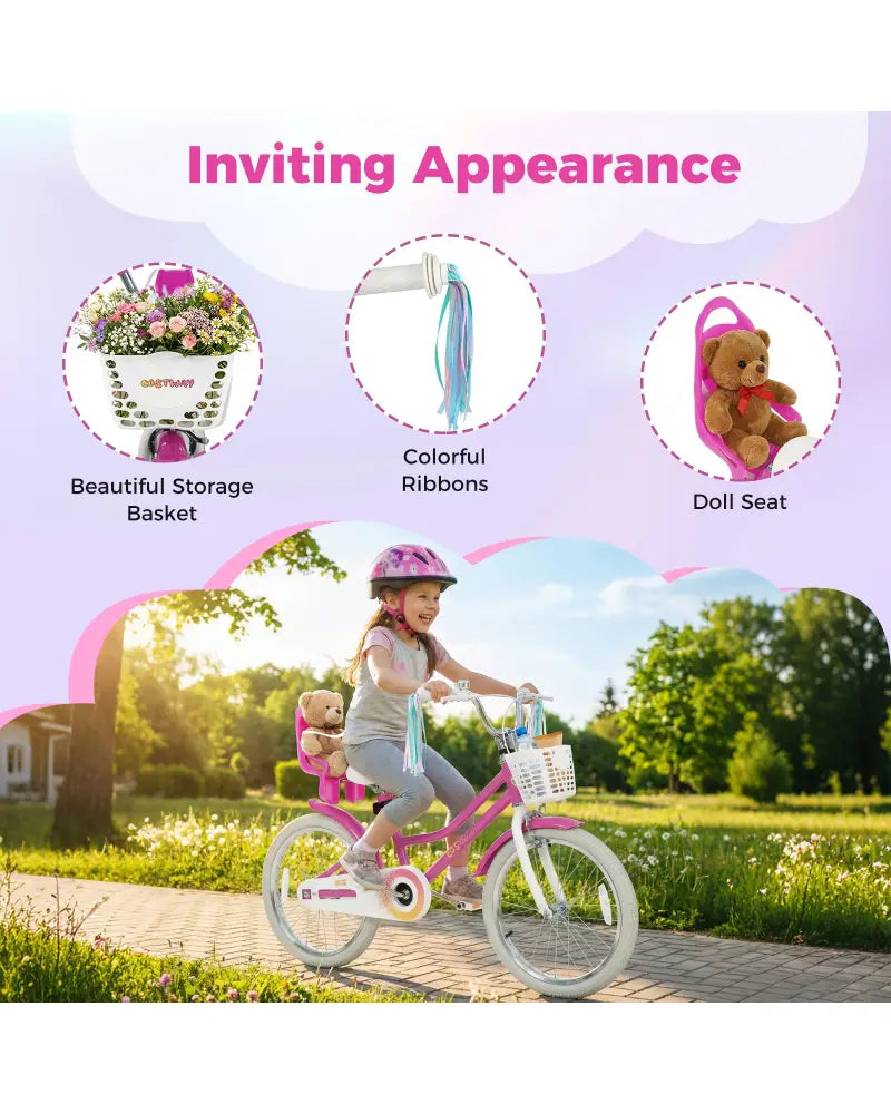 20 Inch Kids Bike with Front Basket and 2 Brake System for 8+ Years Old Rose Red - Rose Red - Kids Bike