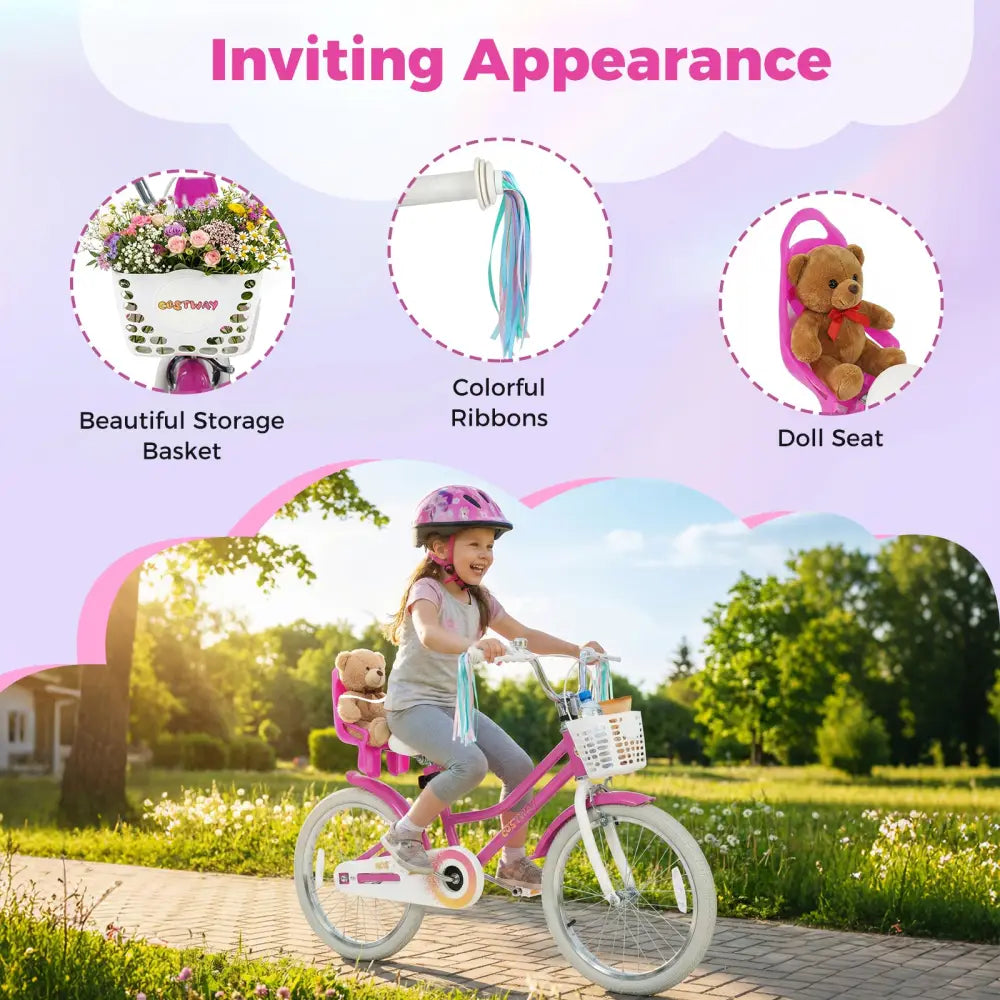20 Inch Kids Bike with Front Basket and 2 Brake System for 8+ Years Old Rose Red - Rose Red - Kids Bike