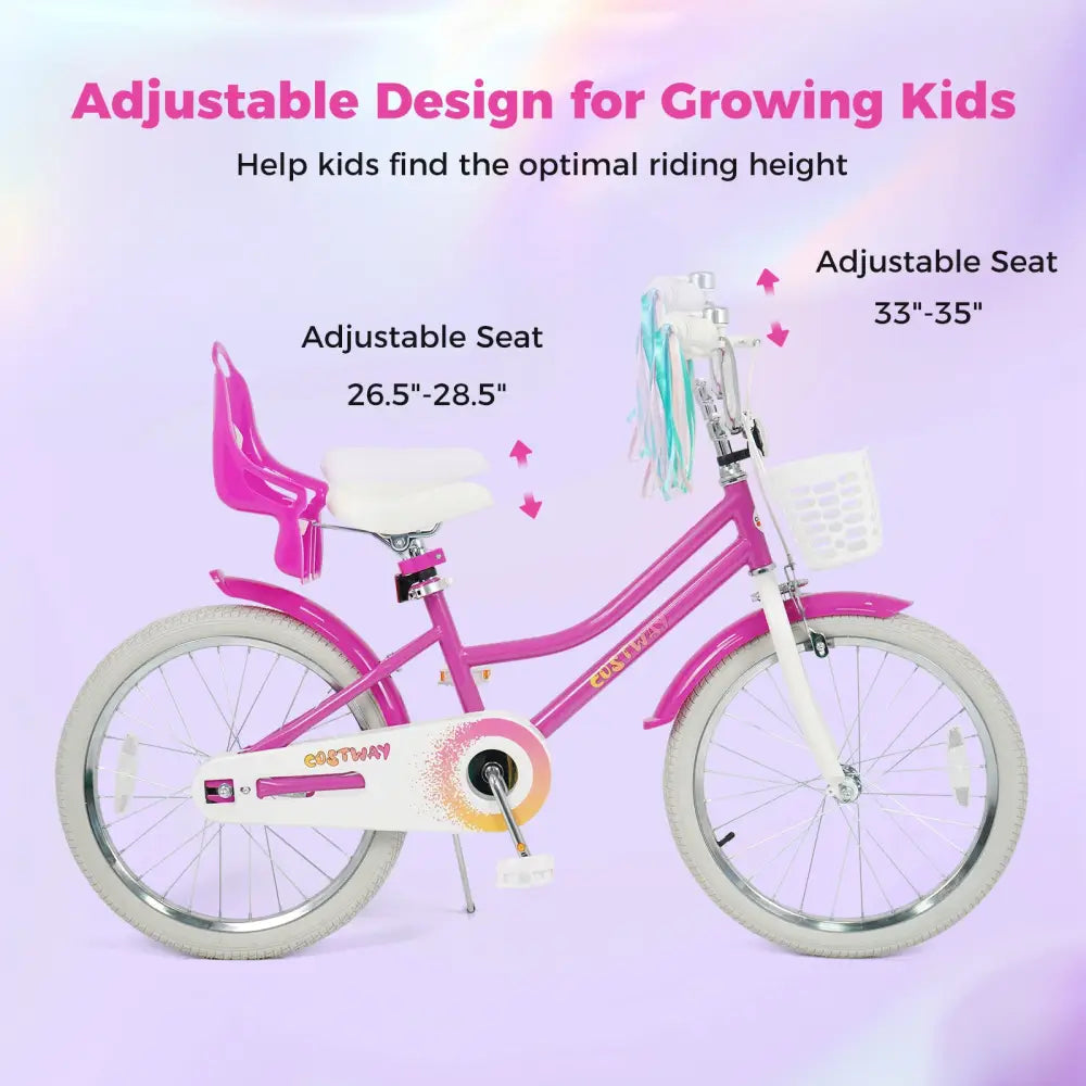 20 Inch Kids Bike with Front Basket and 2 Brake System for 8+ Years Old Rose Red - Rose Red - Kids Bike