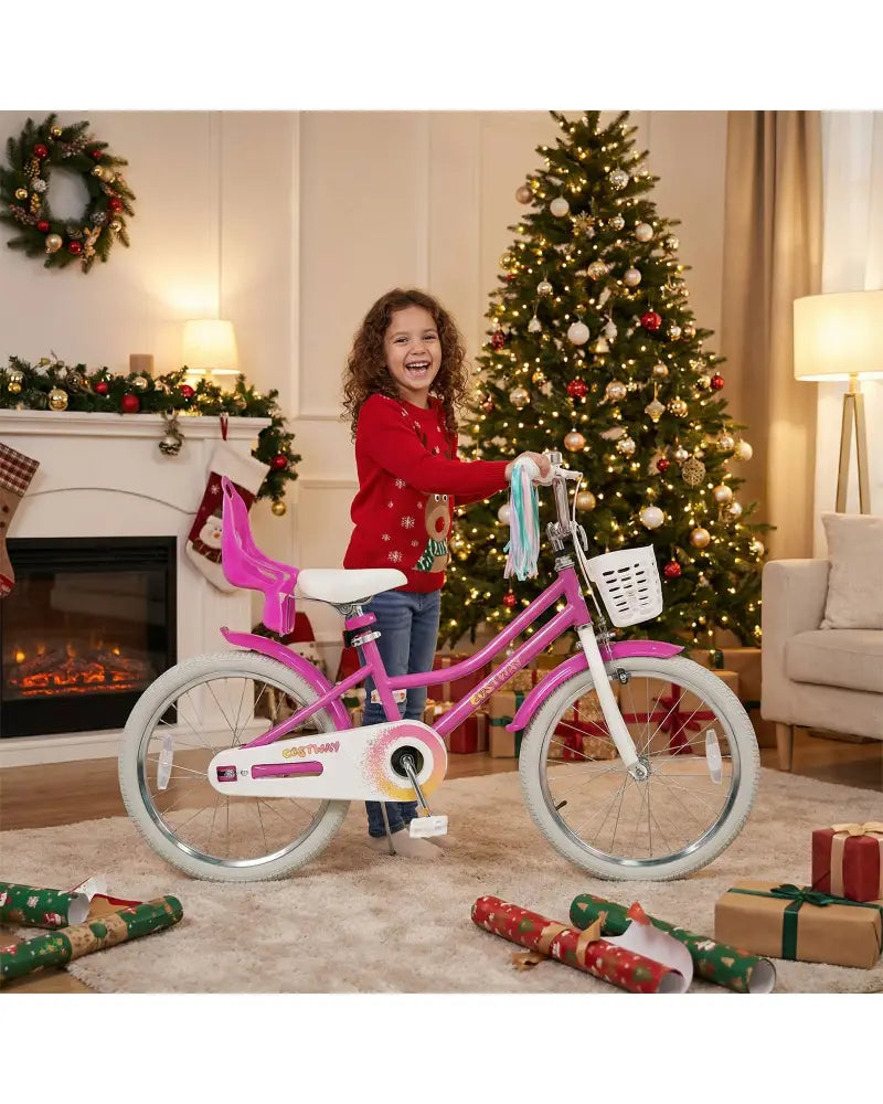 20 Inch Kids Bike with Front Basket and 2 Brake System for 8+ Years Old Rose Red - Rose Red - Kids Bike