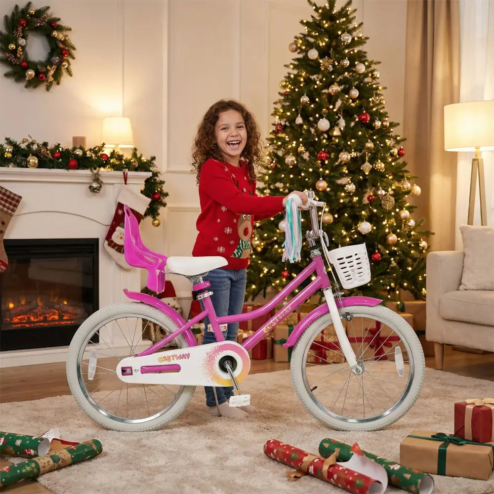 20 Inch Kids Bike with Front Basket and 2 Brake System for 8+ Years Old Rose Red - Rose Red - Kids Bike
