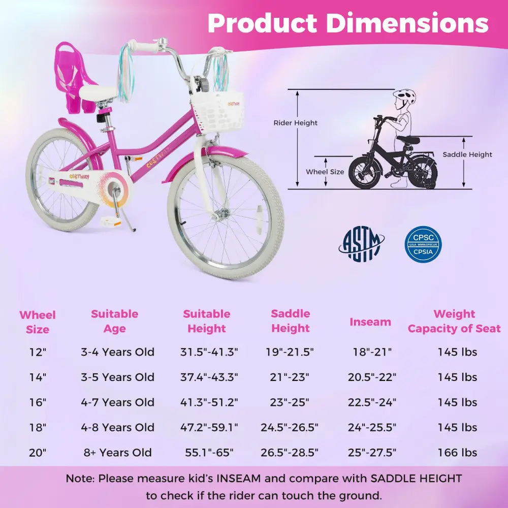 20 Inch Kids Bike with Front Basket and 2 Brake System for 8+ Years Old Rose Red - Rose Red - Kids Bike