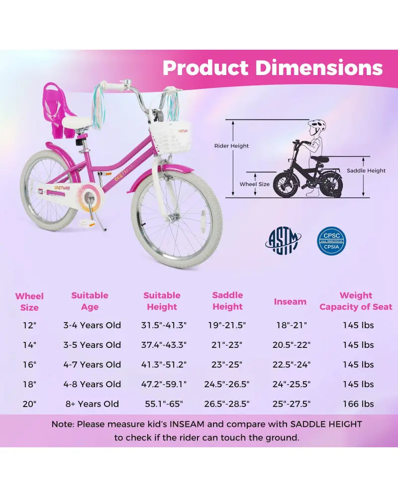 20 Inch Kids Bike with Front Basket and 2 Brake System for 8+ Years Old Rose Red - Rose Red - Kids Bike