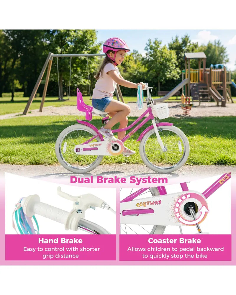 20 Inch Kids Bike with Front Basket and 2 Brake System for 8+ Years Old Rose Red - Rose Red - Kids Bike