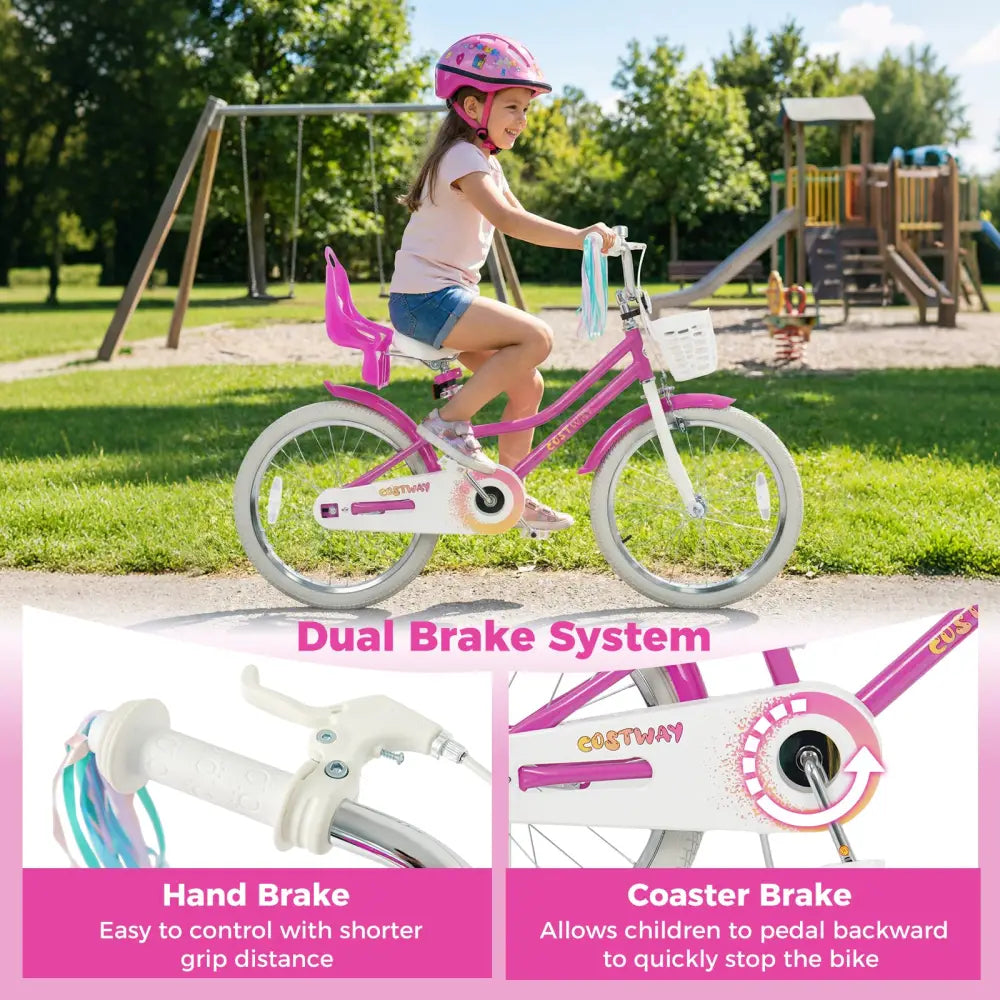 20 Inch Kids Bike with Front Basket and 2 Brake System for 8+ Years Old Rose Red - Rose Red - Kids Bike