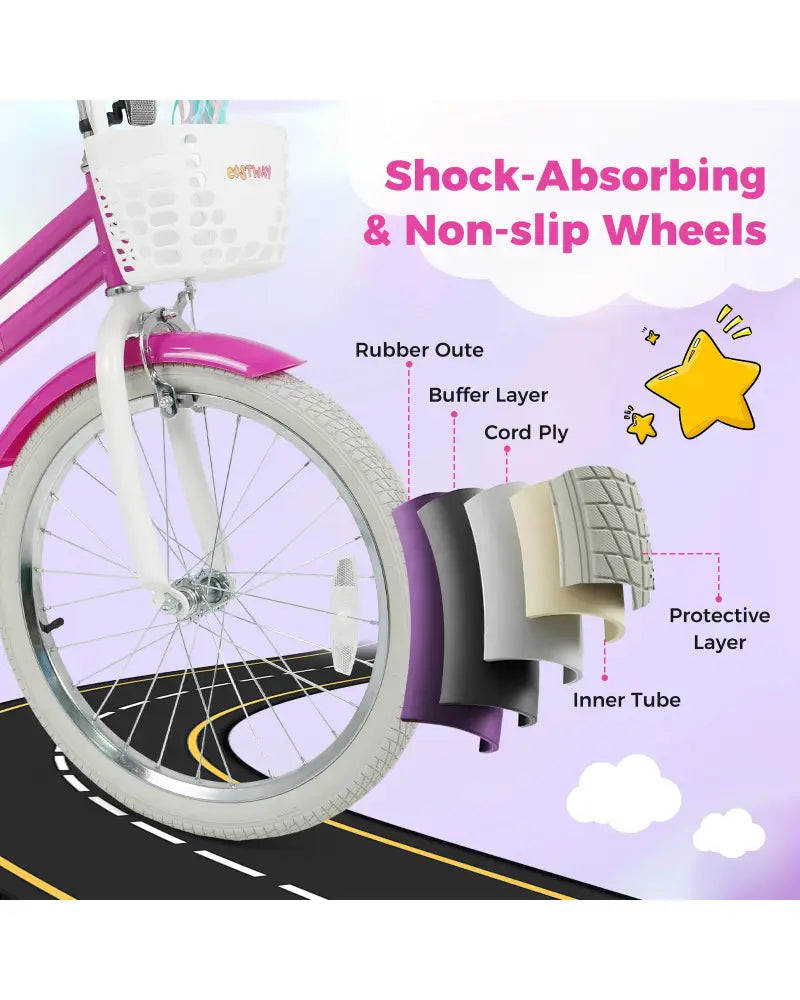20 Inch Kids Bike with Front Basket and 2 Brake System for 8+ Years Old Rose Red - Rose Red - Kids Bike