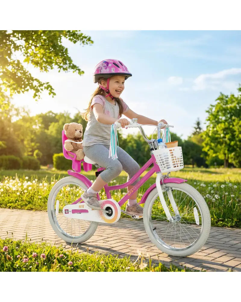 20 Inch Kids Bike with Front Basket and 2 Brake System for 8+ Years Old Rose Red - Rose Red - Kids Bike