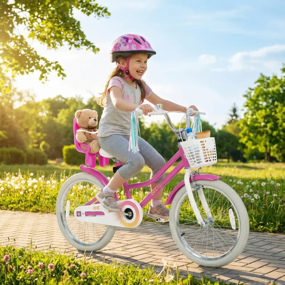 20 Inch Kids Bike with Front Basket and 2 Brake System for 8+ Years Old Rose Red - Rose Red - Kids Bike