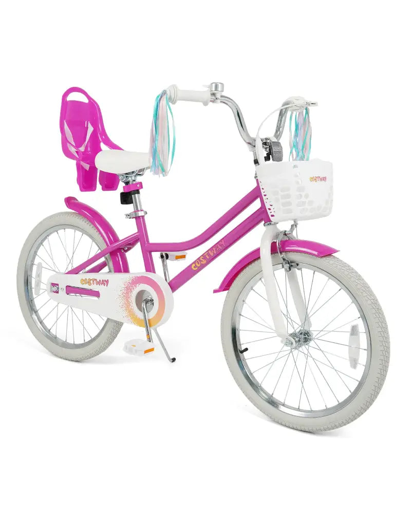 20 Inch Kids Bike with Front Basket and 2 Brake System for 8+ Years Old Rose Red - Rose Red - Kids Bike