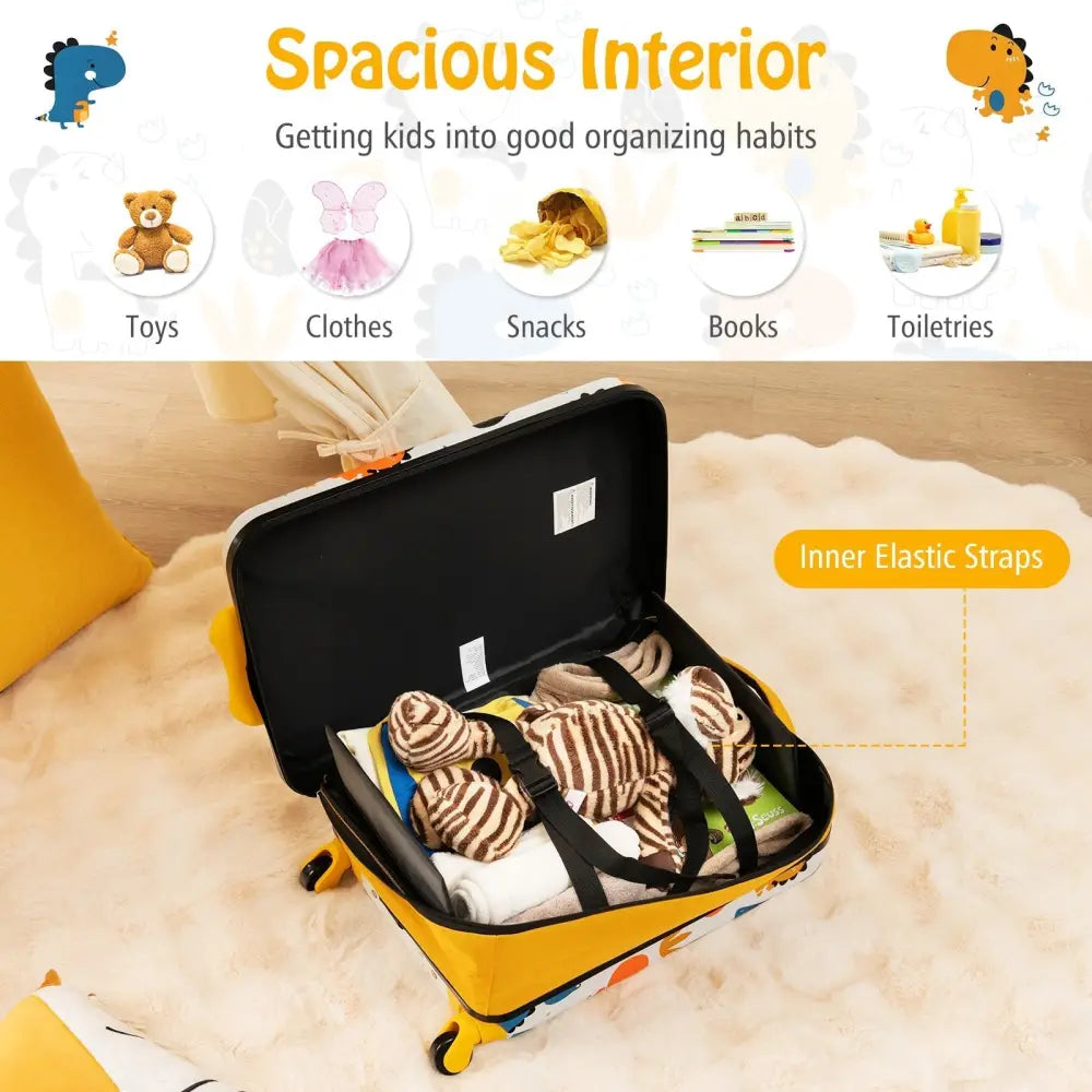 20 Inch Kids Rolling Luggage Foldable Hardshell Carry - on Suitcase on Wheels - Yellow - Oasis Home Essentials
