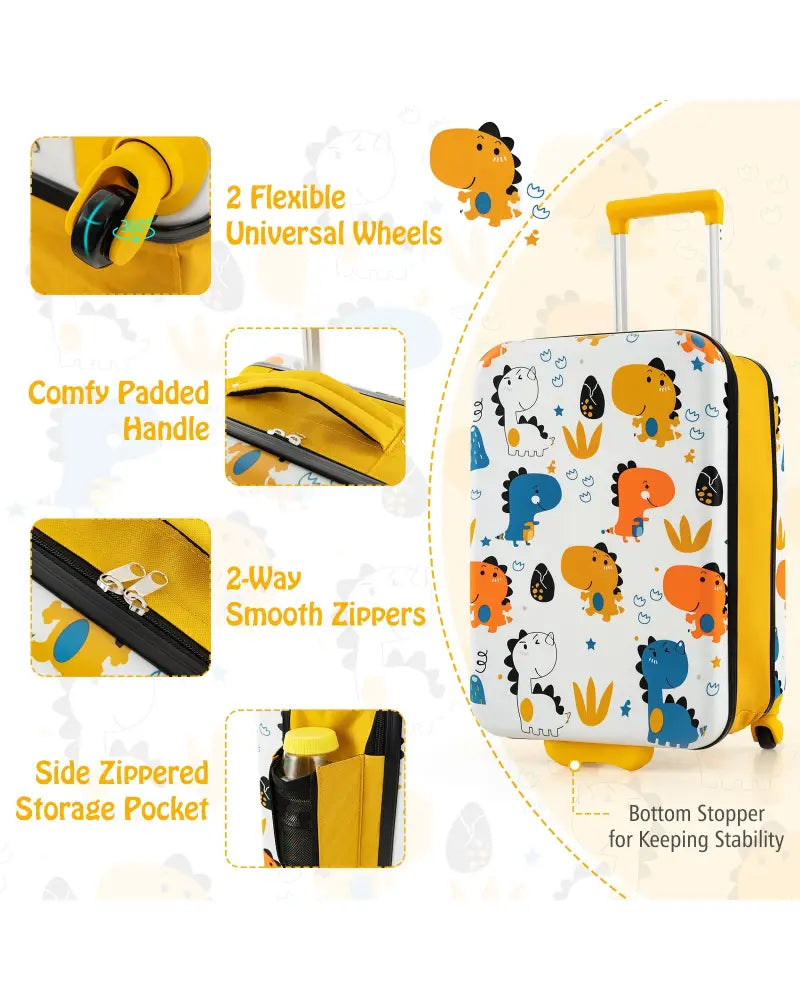 20 Inch Kids Rolling Luggage Foldable Hardshell Carry-on Suitcase on Wheels-Yellow - Yellow - Kids Luggage