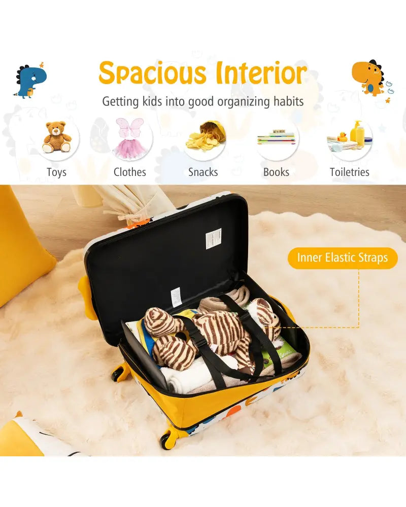 20 Inch Kids Rolling Luggage Foldable Hardshell Carry-on Suitcase on Wheels-Yellow - Yellow - Kids Luggage