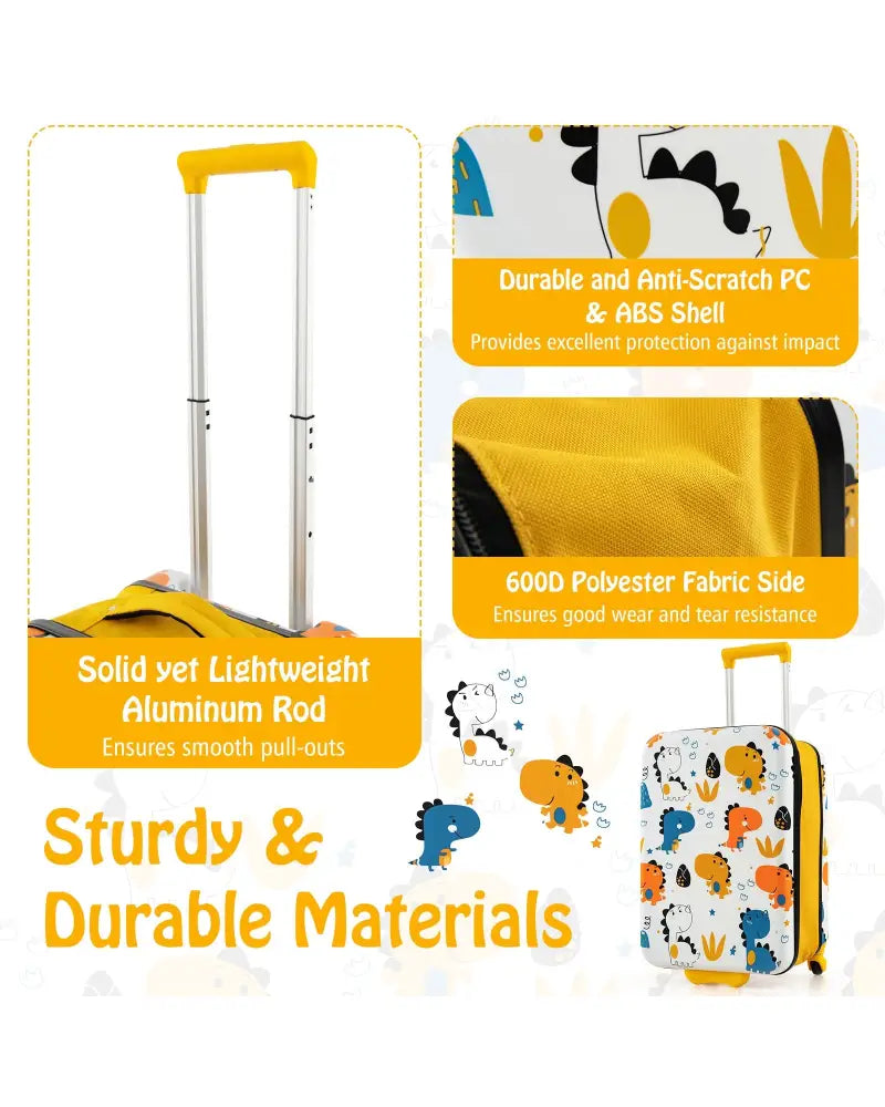 20 Inch Kids Rolling Luggage Foldable Hardshell Carry-on Suitcase on Wheels-Yellow - Yellow - Kids Luggage