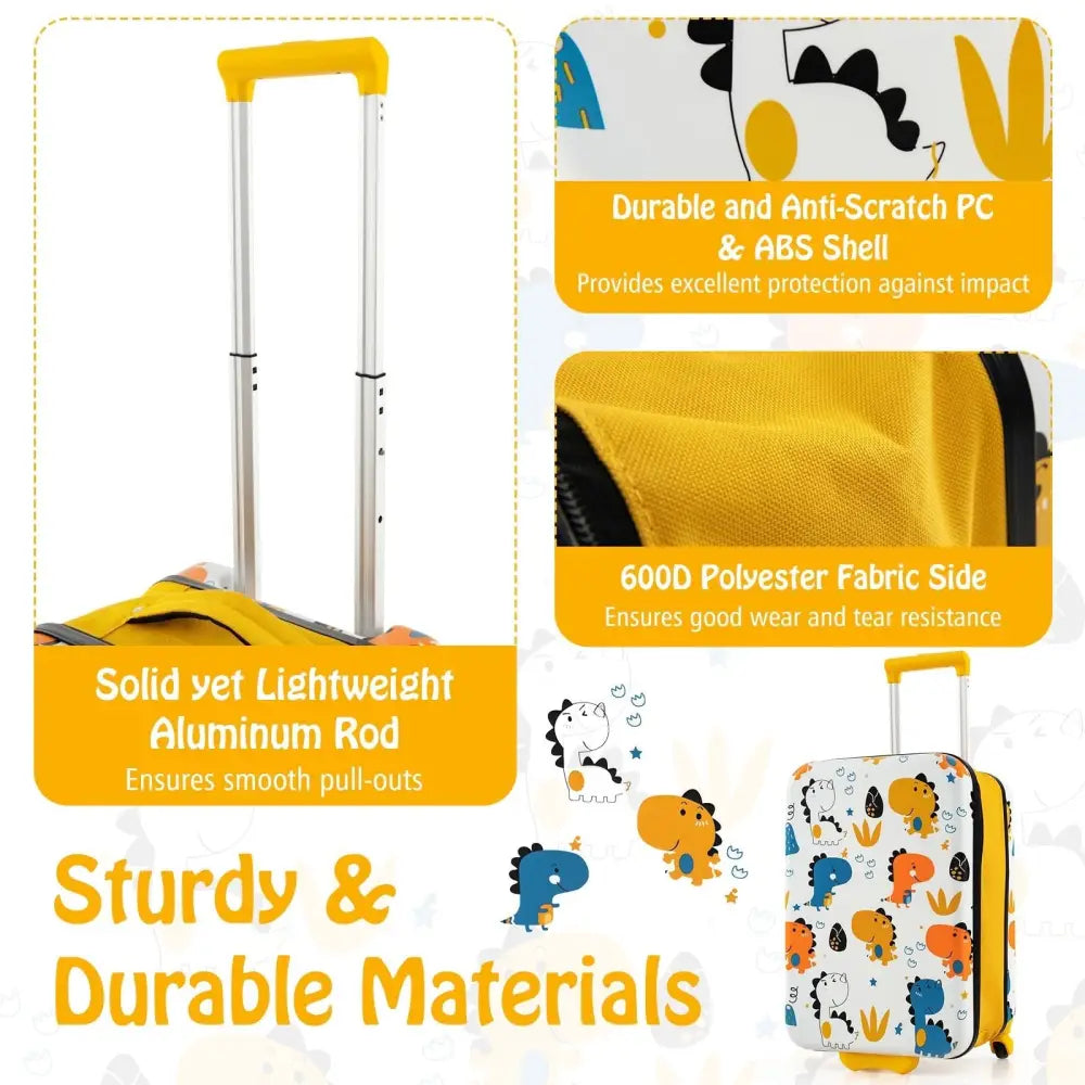 20 Inch Kids Rolling Luggage Foldable Hardshell Carry - on Suitcase on Wheels - Yellow - Oasis Home Essentials