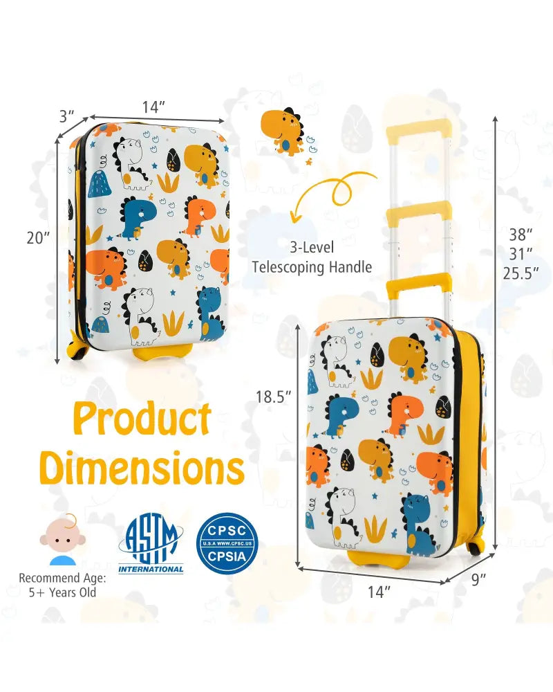 20 Inch Kids Rolling Luggage Foldable Hardshell Carry-on Suitcase on Wheels-Yellow - Yellow - Kids Luggage