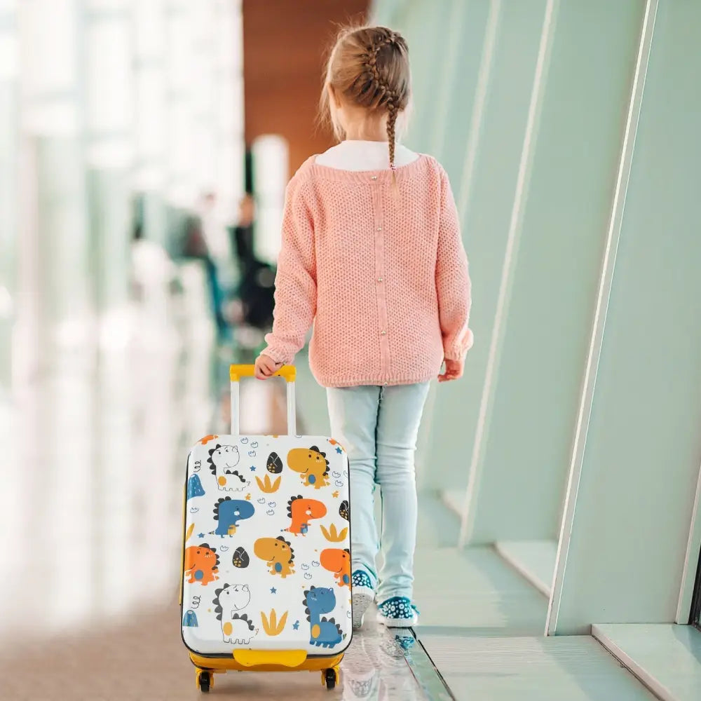 20 Inch Kids Rolling Luggage Foldable Hardshell Carry - on Suitcase on Wheels - Yellow - Oasis Home Essentials